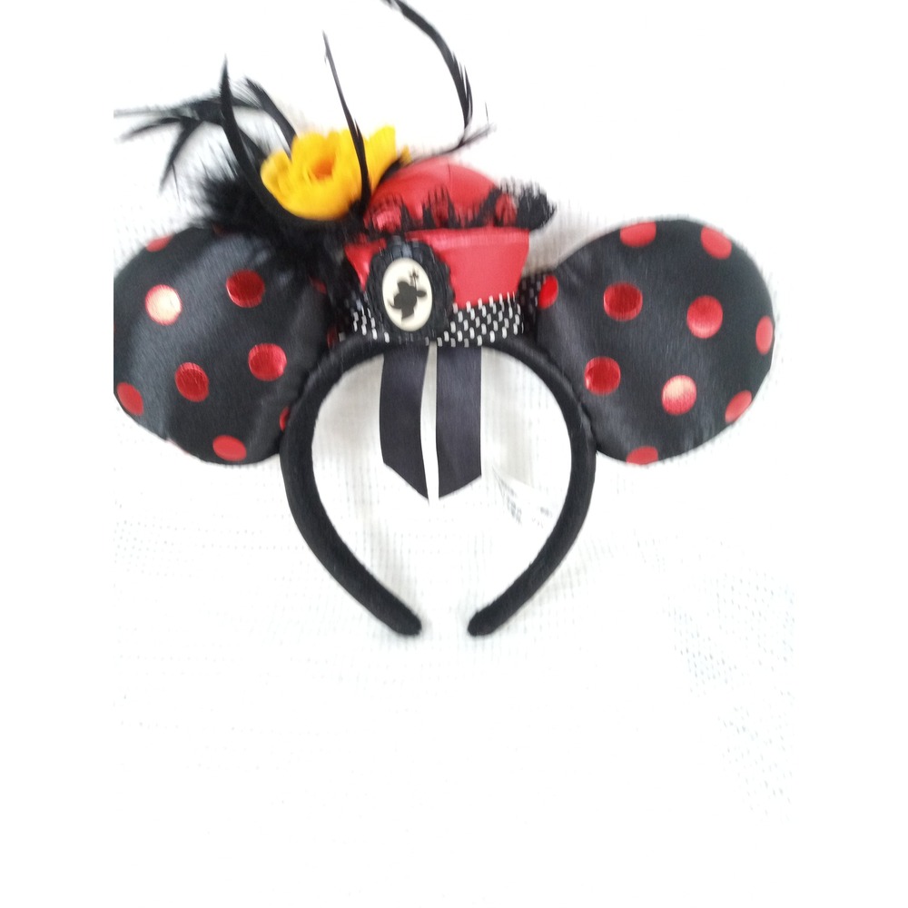 Disney Parks Minnie Mouse Ears Headband Red Black Polka Dot Lace Great Condition